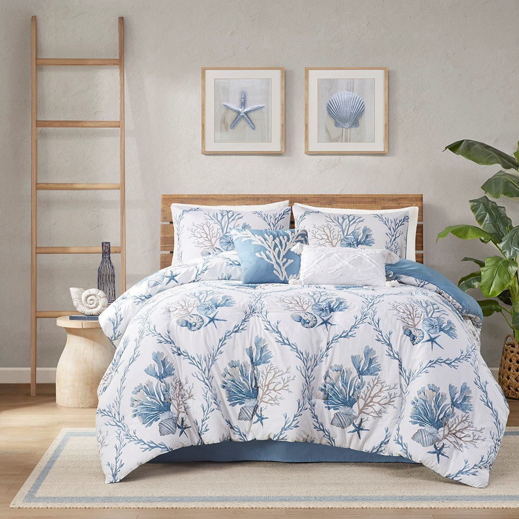 Natwar Blue/White 6 Piece Comforter Set Comforter Sets By JLA HOME/Olliix (E & E Co., Ltd)