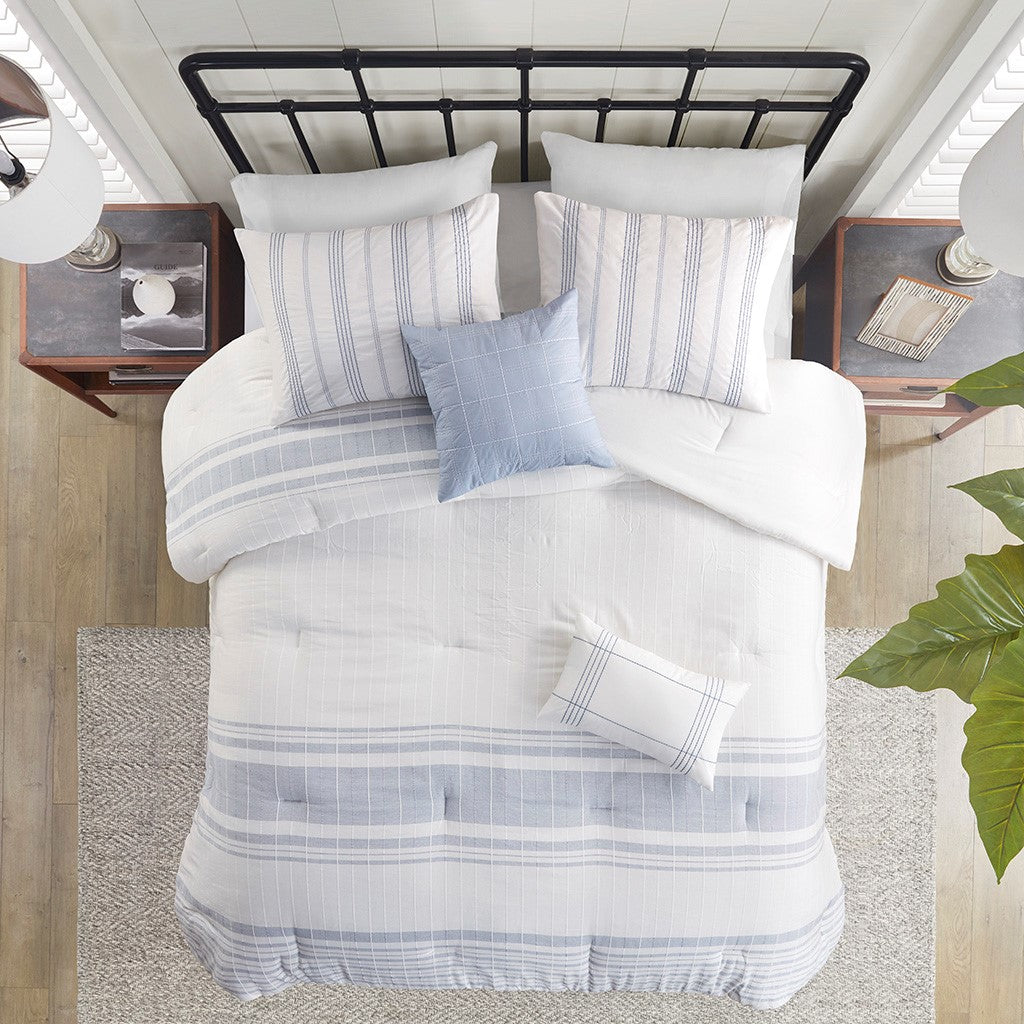 Kateline White/Blue 6 Piece Comforter Set Comforter Sets By JLA HOME/Olliix (E & E Co., Ltd)