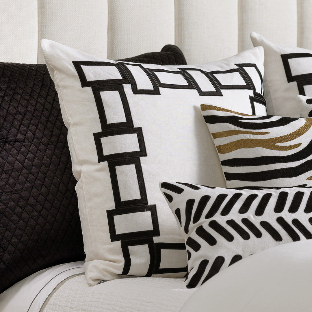 Peru White/Black Euro Border Decorative Throw Pillow 28" x 28" Throw Pillows By Lili Alessandra