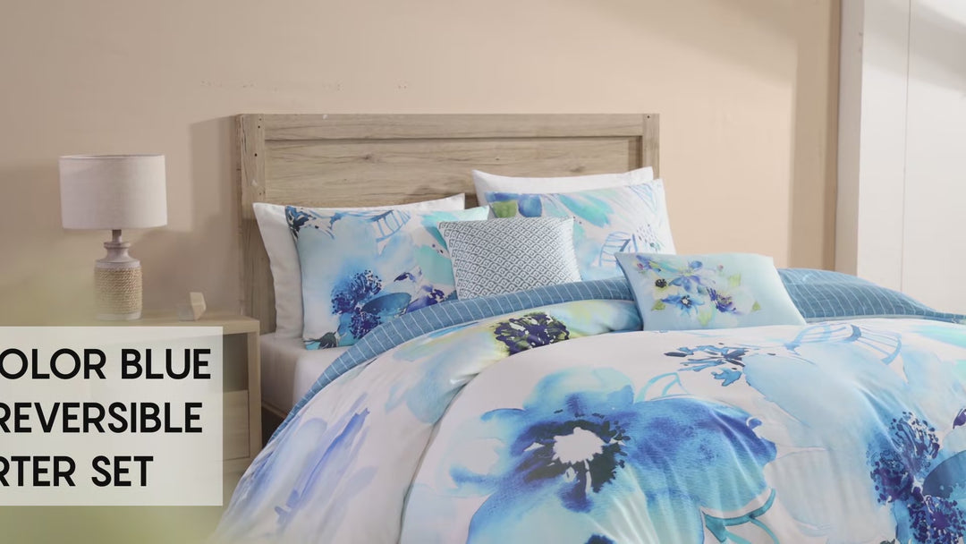 Bebejan Watercolor Blue 5 Piece Reversible Comforter Set