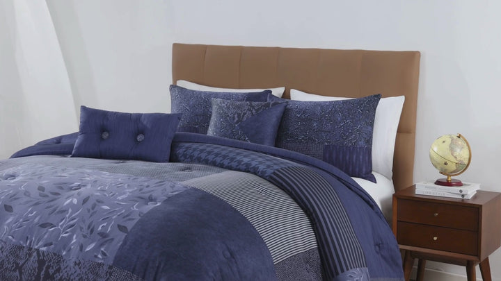 Bebejan Blue Denim Patchwork 5 Piece Reversible Comforter Set Comforter Sets By Bebejan®