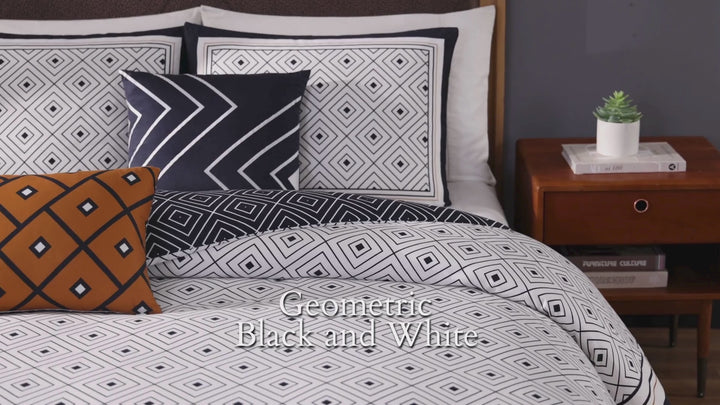 Bebejan Geometric Midnight Black & White 5 Piece Reversible Comforter Set