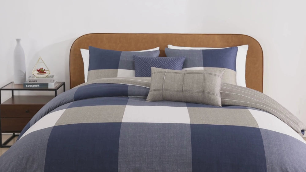 Bebejan Checkered Navy Tan 5 Piece Reversible Comforter Set Comforter Sets By Bebejan®