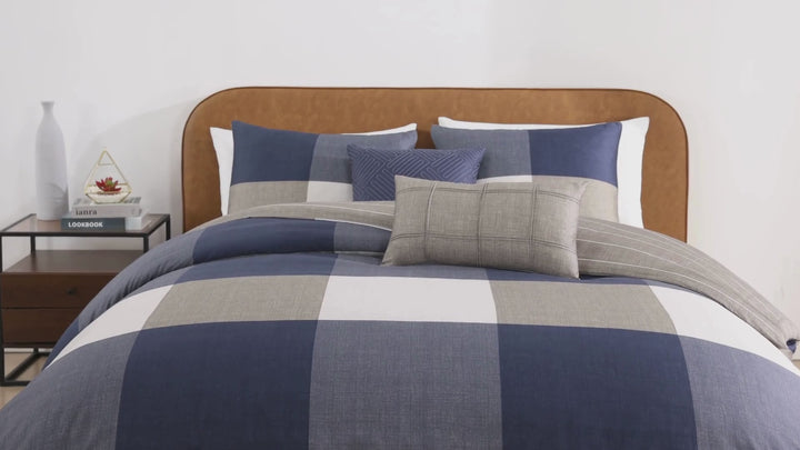 Bebejan Checkered Navy Tan 5 Piece Reversible Comforter Set Comforter Sets By Bebejan®
