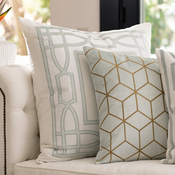 Trey Ivory/Aquamarine Border Euro Decorative Throw Pillow 28" x 28" Throw Pillows By Lili Alessandra