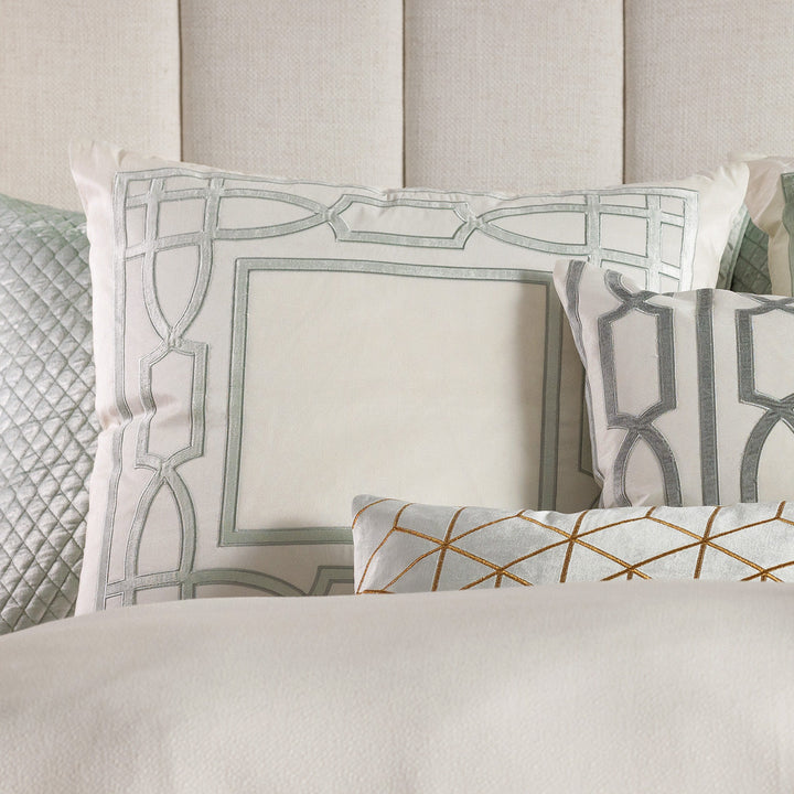 Trey Ivory/Aquamarine Border Euro Decorative Throw Pillow 28" x 28" Throw Pillows By Lili Alessandra