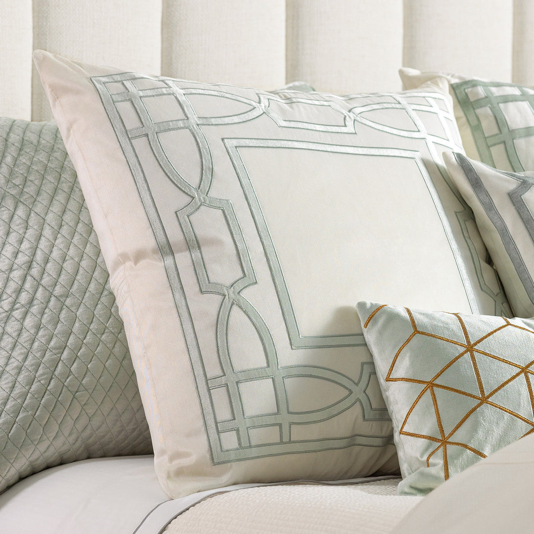 Trey Ivory/Aquamarine Border Euro Decorative Throw Pillow 28" x 28" Throw Pillows By Lili Alessandra
