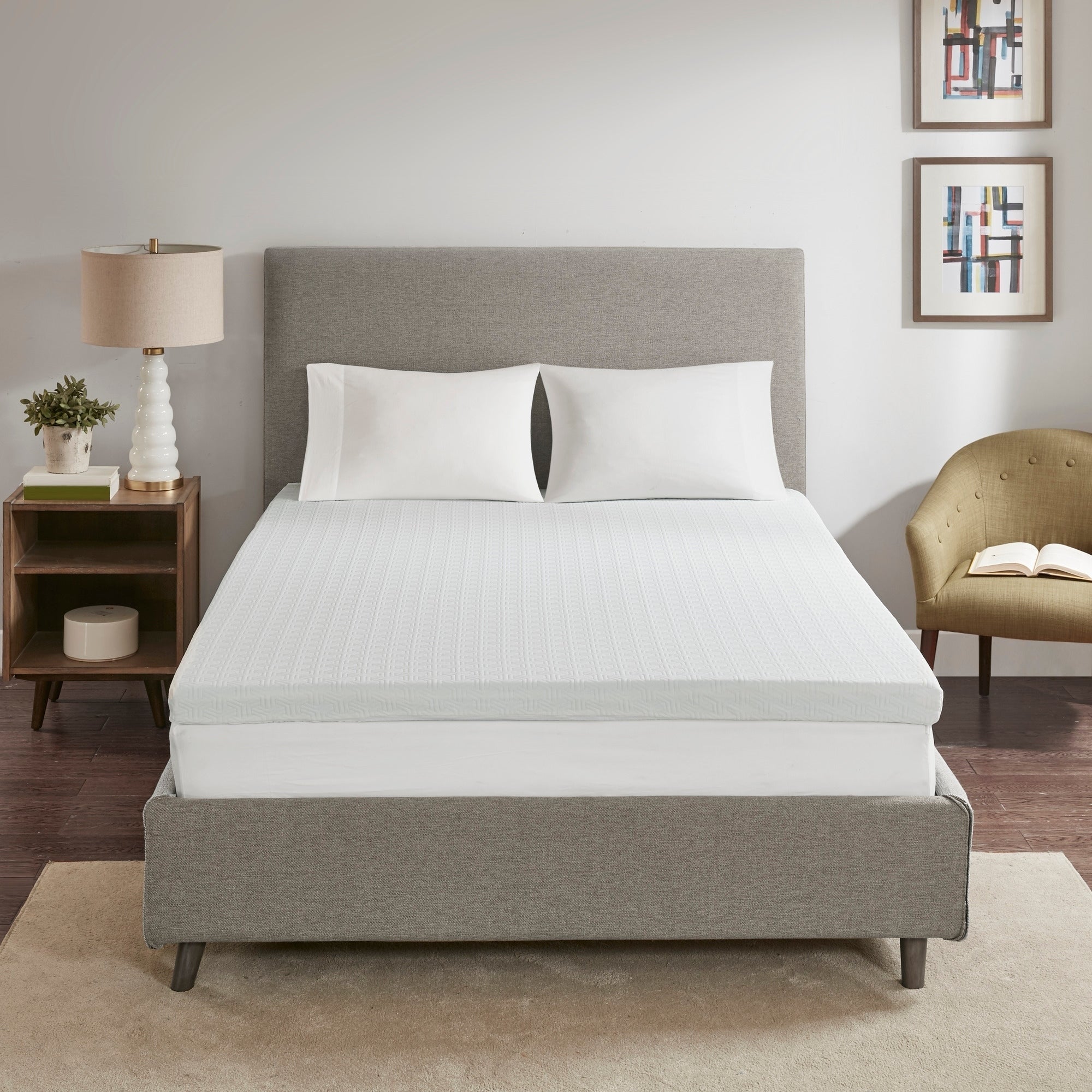 3 Gel Memory Foam with 3M Cover White Mattress Topper