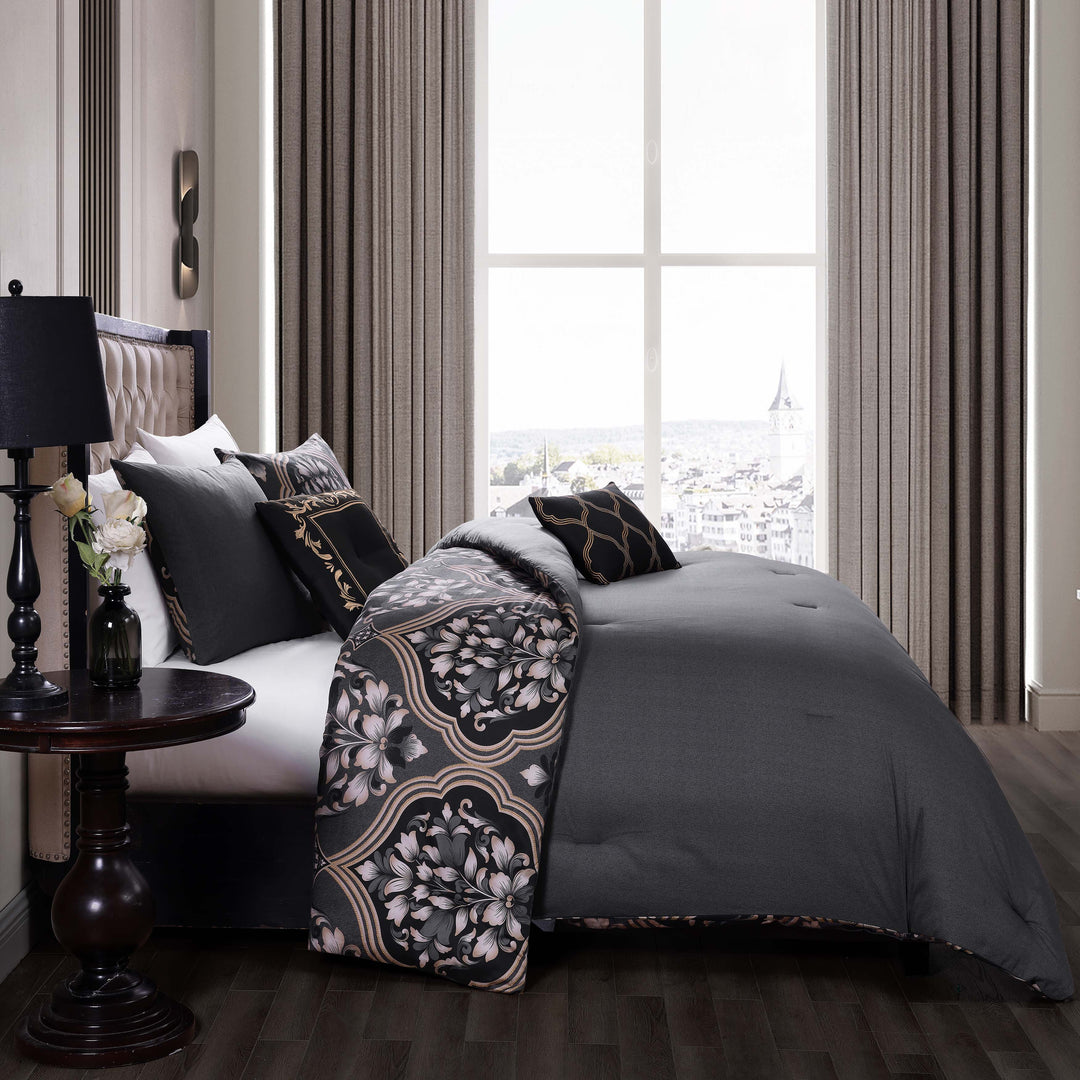 Ultra Soft Reversible Comforter Set Full/Queen Charcoal/Silver