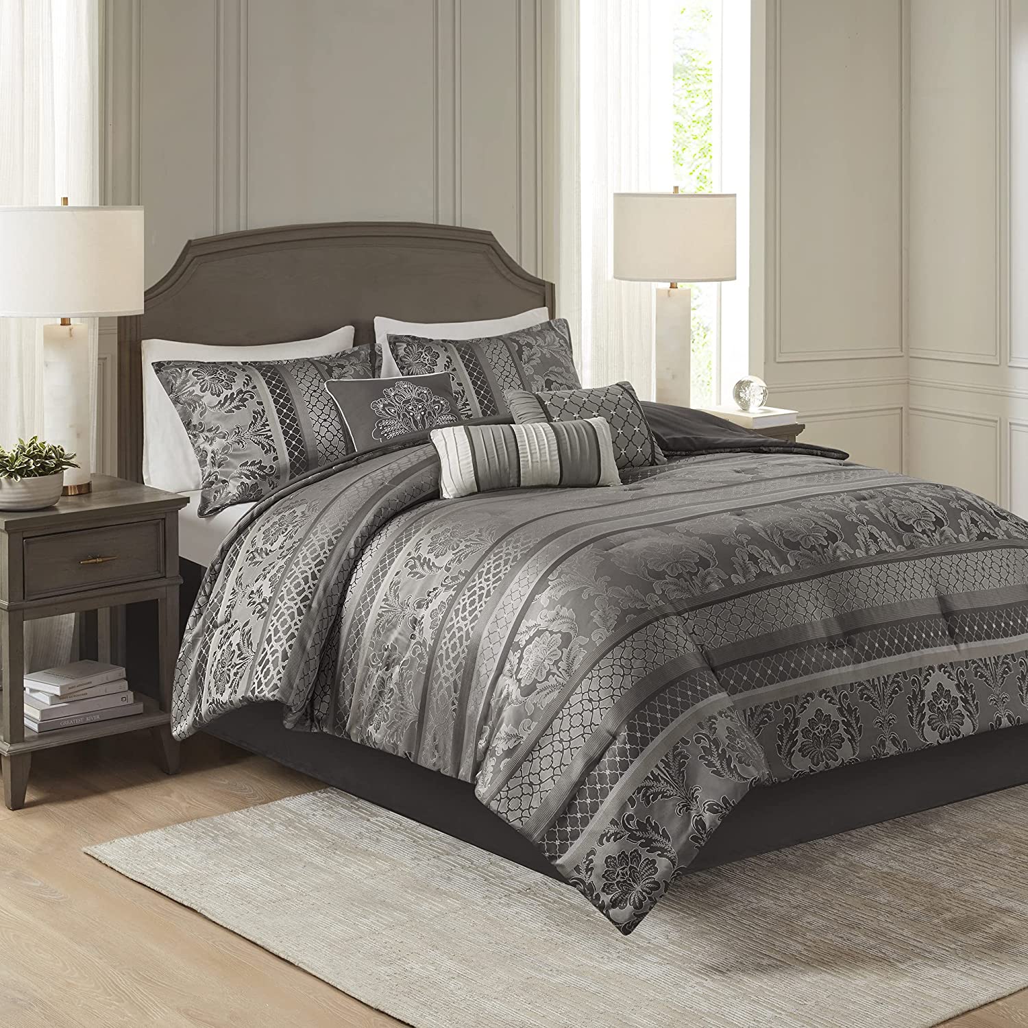 Dark grey comforter on sale set queen