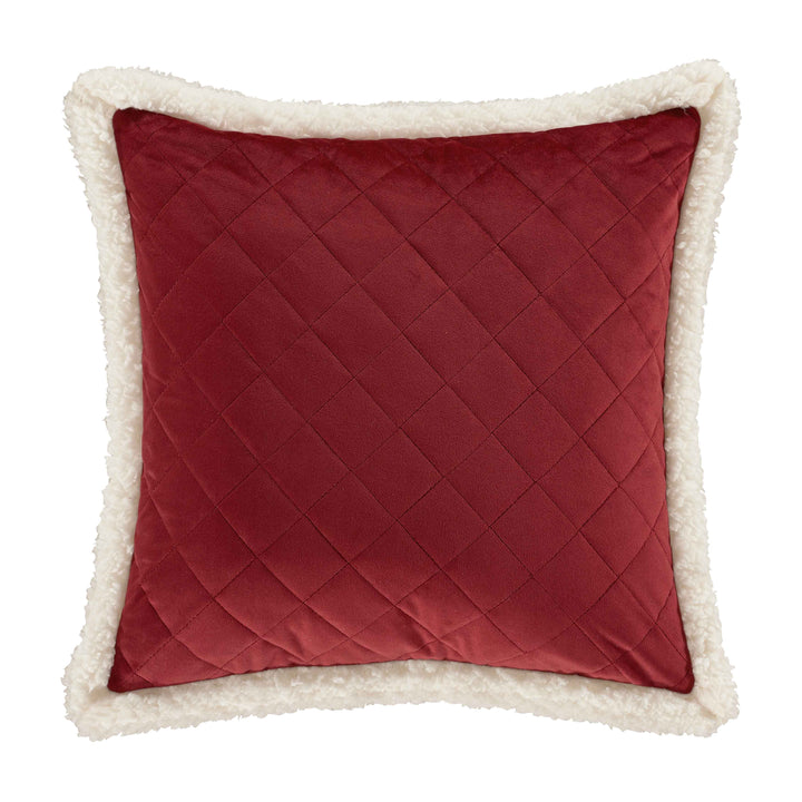 Casey Sherpa Crimson Quilted Square Decorative Throw Pillow 18" x 18" Throw Pillows By J. Queen New York