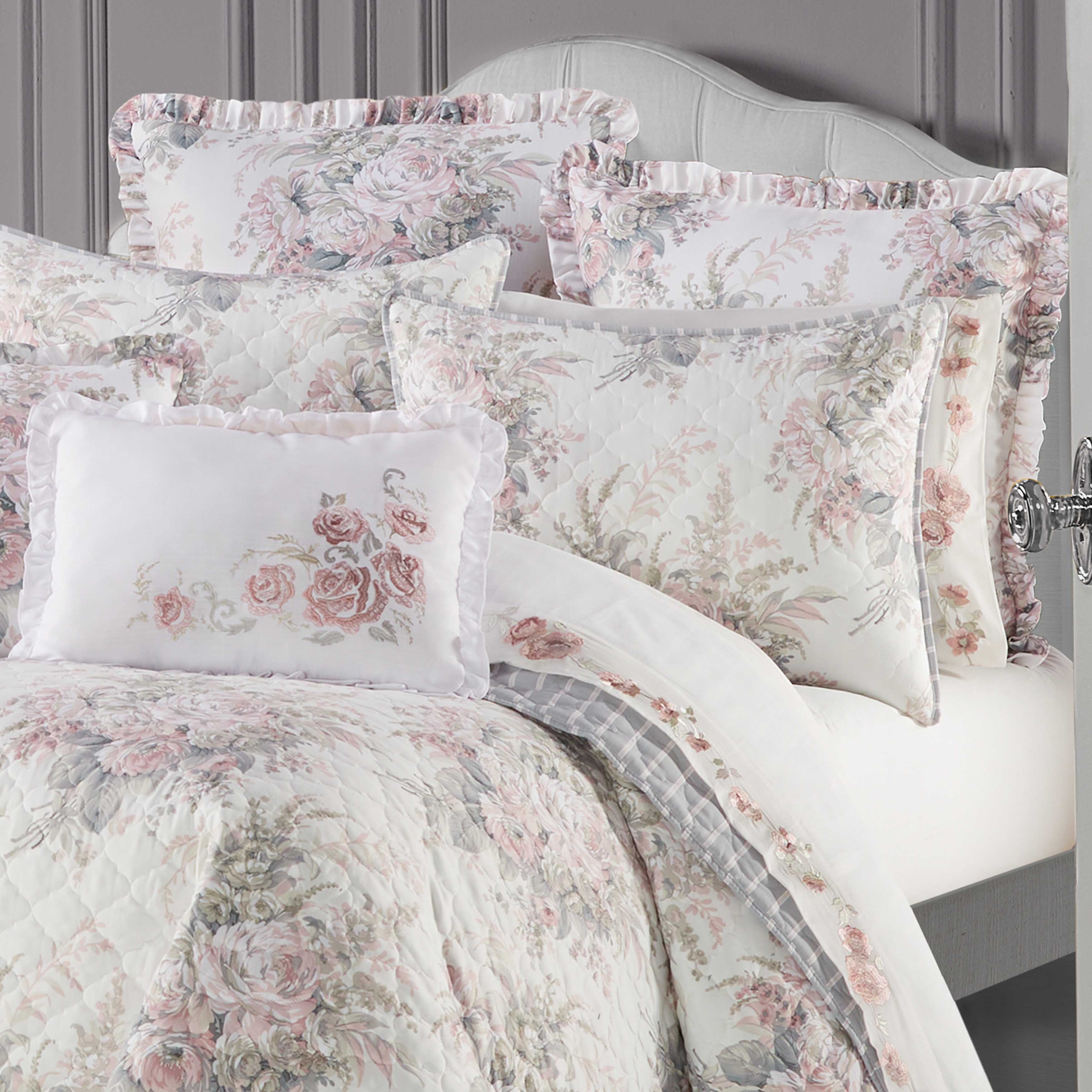 Blush Pink Matelasse 3pc King Quilt Set – French Cottage Tile Coverlet – Farmhouse Bedding