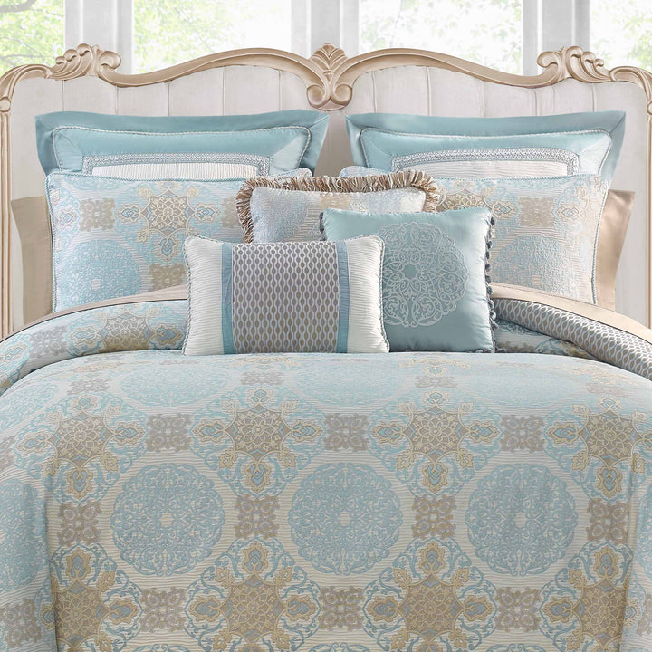 Jonet Cream/Aqua 6 Piece Comforter Set Comforter Sets By Waterford