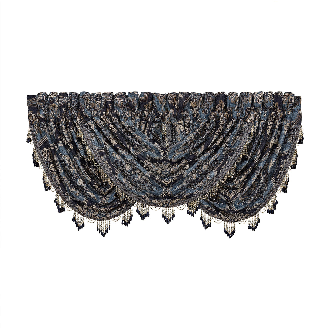 Middlebury Indigo Waterfall Window Valance By J Queen Window Valances By J. Queen New York