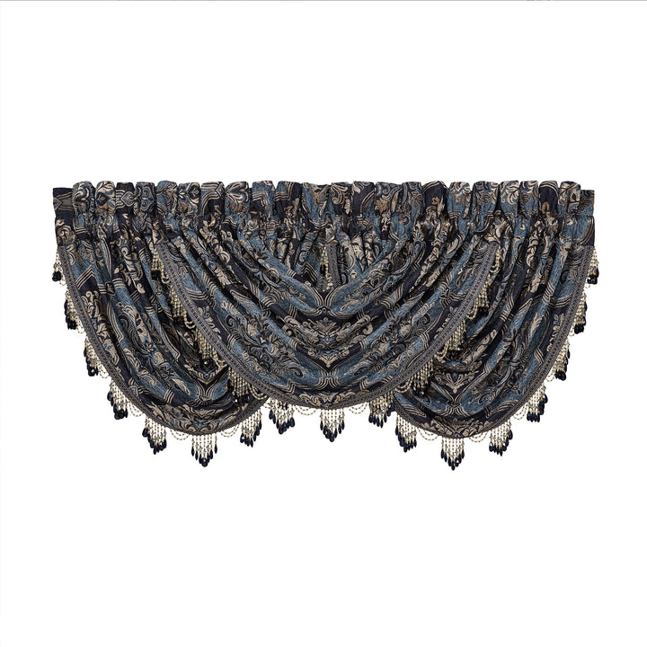 Middlebury Indigo Waterfall Window Valance By J Queen Window Valances By J. Queen New York