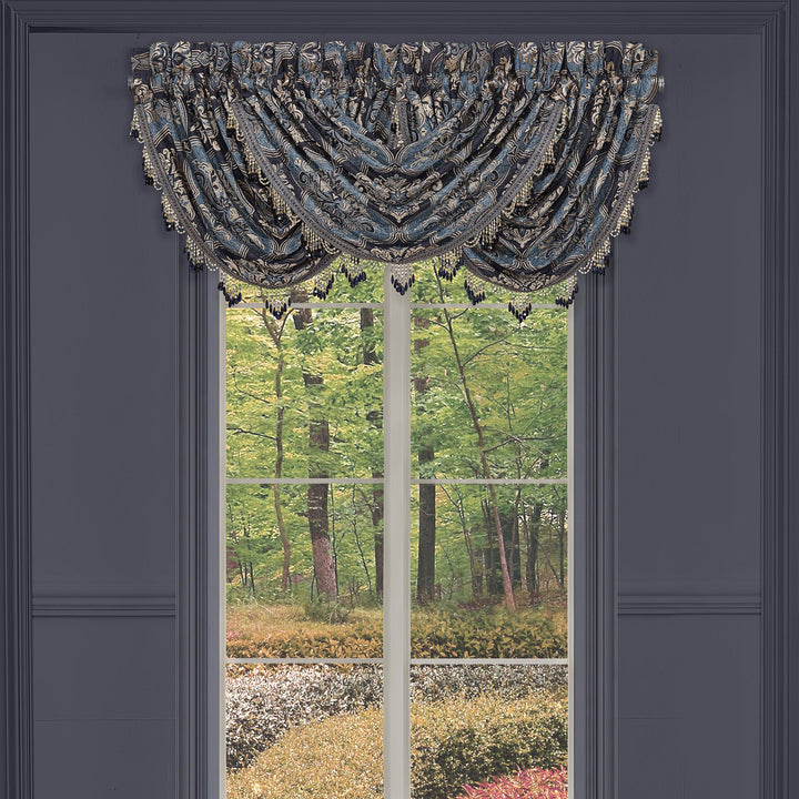 Middlebury Indigo Waterfall Window Valance By J Queen Window Valances By J. Queen New York