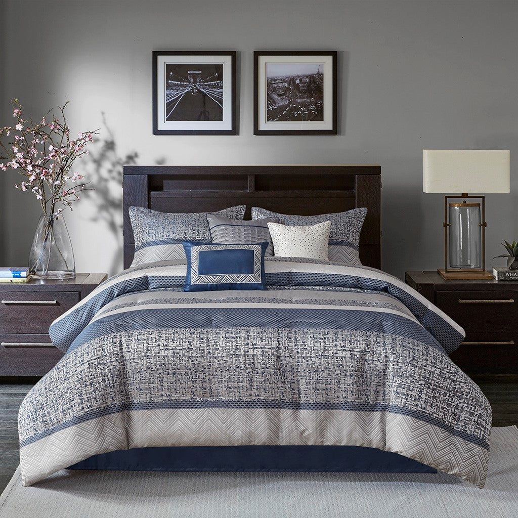 Kennedy Silver and Platinum Gray Comforter Bedding by Five Queens Court