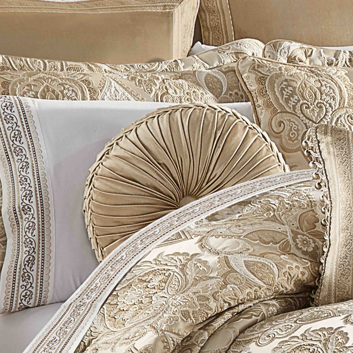 Sandstone Beige Tufted Round Decorative Throw Pillow By J Queen Throw Pillows By J. Queen New York