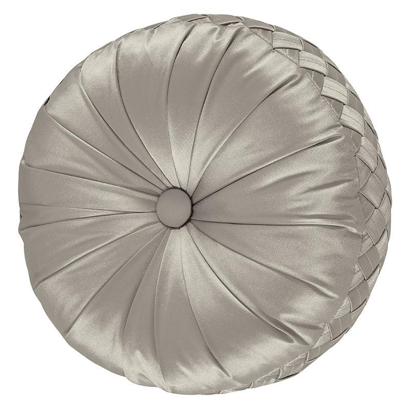 Satinique Silver Tufted Round Decorative Throw Pillow By J Queen Throw Pillows By J. Queen New York
