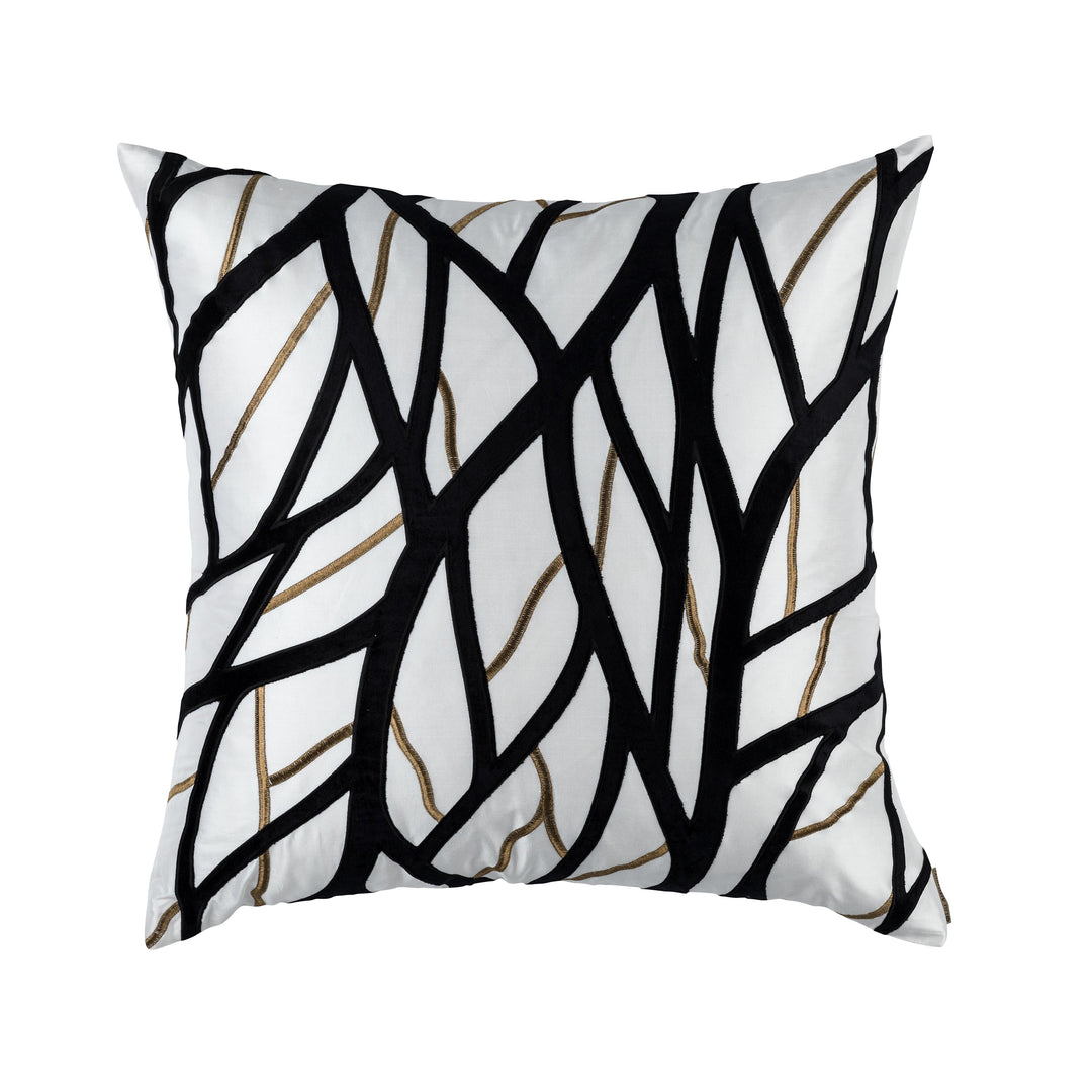 Chloe Ivory/Gold Twig Embroidery Black Velvet Euro Decorative Throw Pillow Throw Pillows By Lili Alessandra