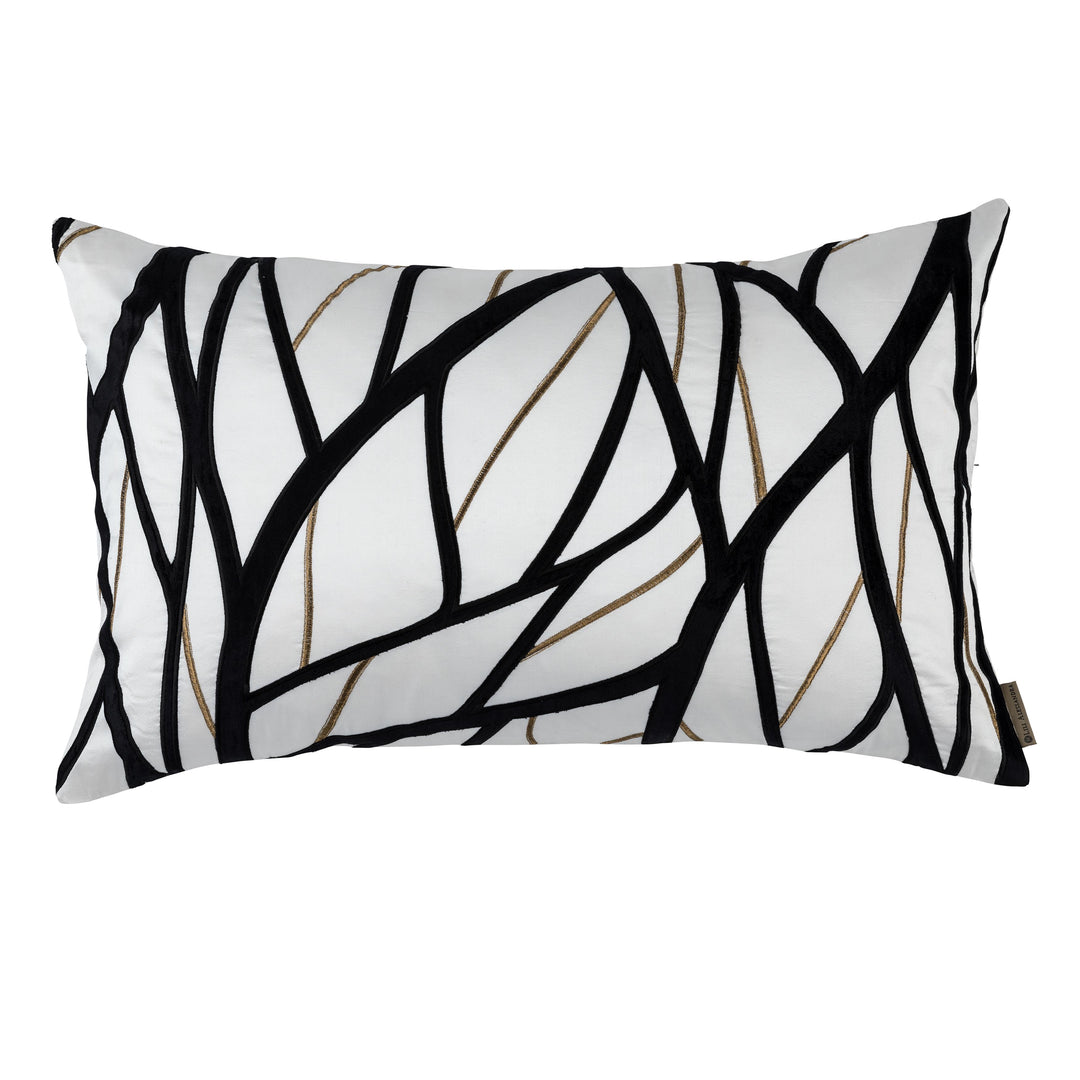 Chloe Ivory/Gold Twig Embroidery Black Velvet Large Rectangle Decorative Throw Pillow Throw Pillows By Lili Alessandra