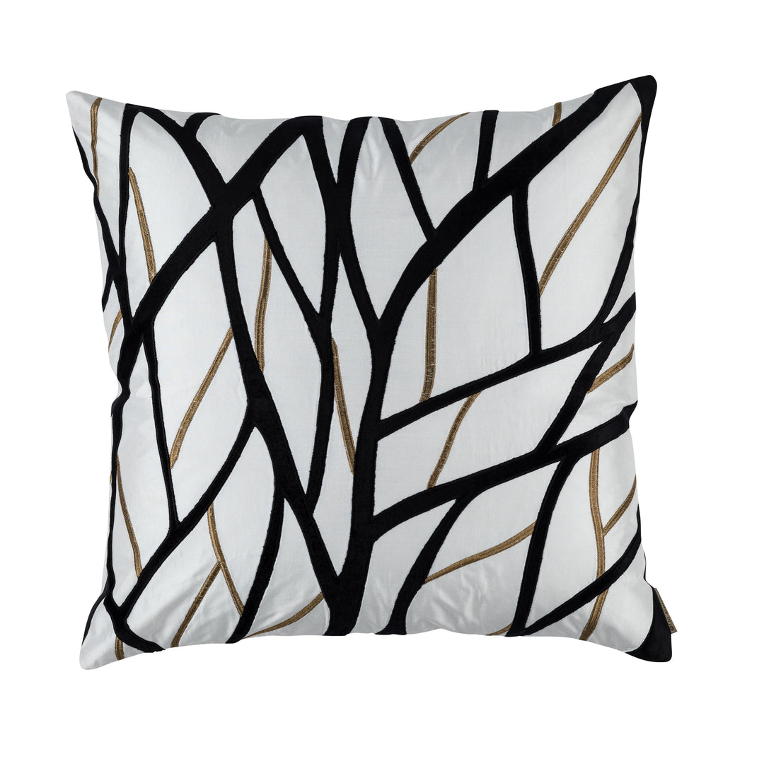 Chloe Ivory/Gold Twig Embroidery Black Velvet Square Decorative Throw Pillow Throw Pillows By Lili Alessandra