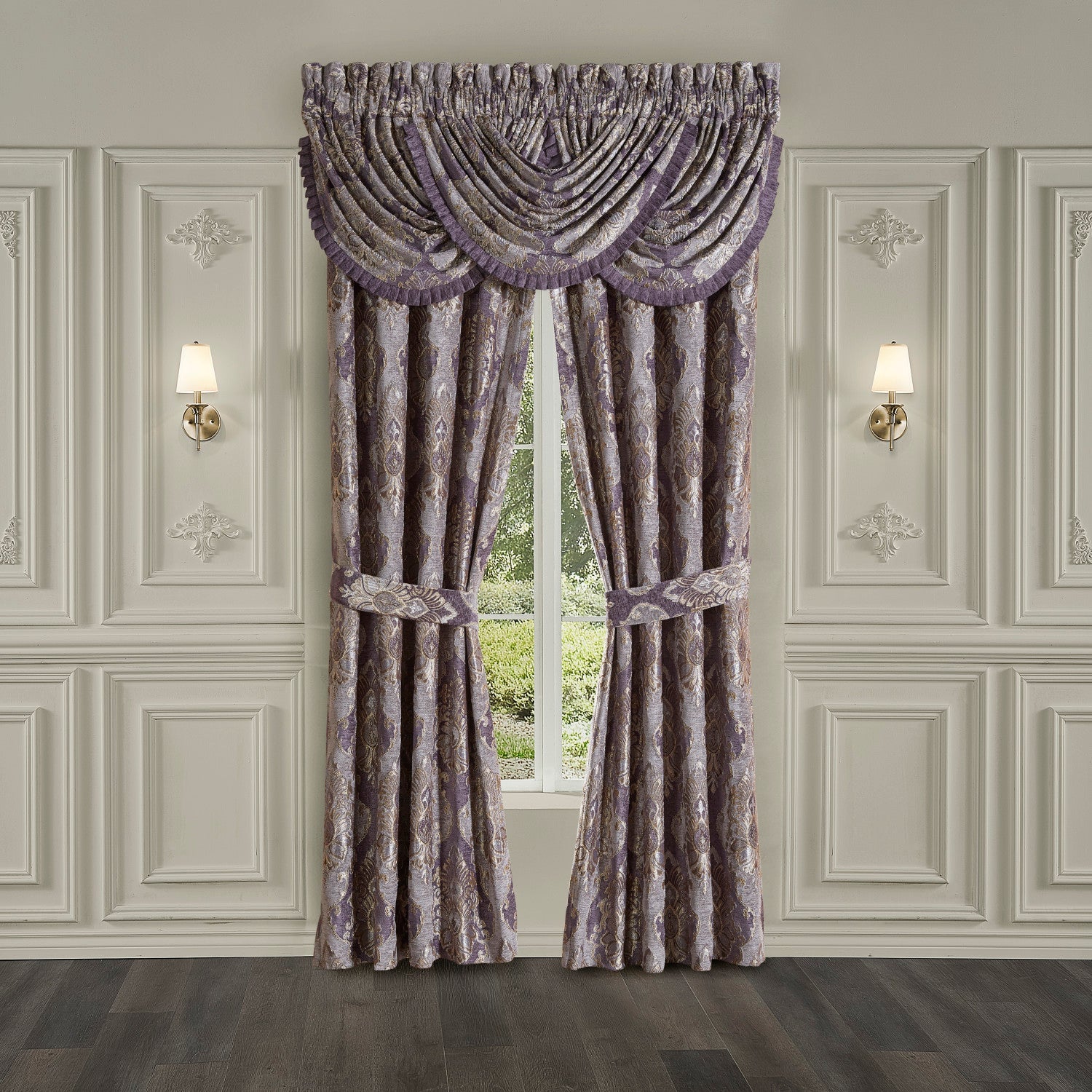 Five Queens Court Dominique Lavender Waterfall Window Valance