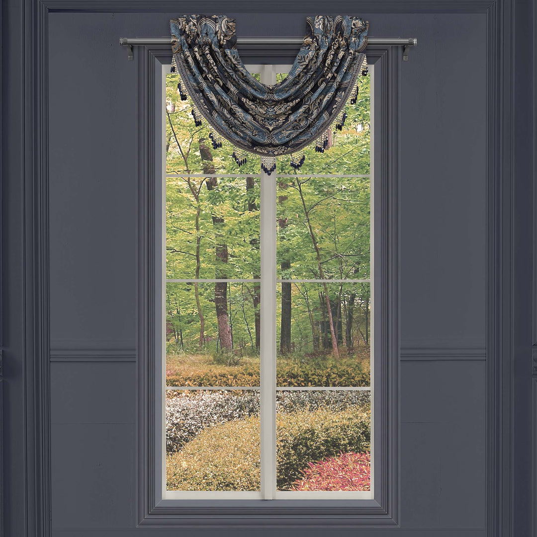 Middlebury Indigo Waterfall Window Valance By J Queen Window Valances By J. Queen New York